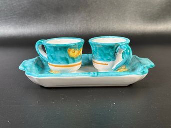 Colorful Ceramic Espresso Cups & Tray, Made In Italy