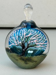 Matthew Buechner Handblown Art Glass Perfume Bottle With Tree Design