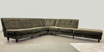 A Large, Custom Modern Two Piece Sectional Sofa In Tufted Velvet