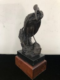 Heavy Crane Sculpture Set On Wood Base (2 Of 2)