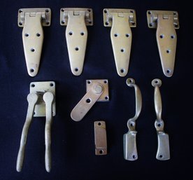 Group Of Brass Handles, Hinges And Locks