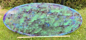 Green Blue & Purple Glass Art Hand Painted Locally Made 53x24