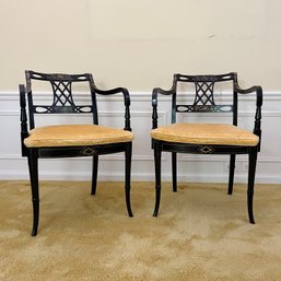 A Pair Of Regency Ebony Gilt Occasional Arm Chairs
