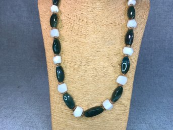 Very Nice Vintage Turtle Bone & Green Agate Necklace - Extra Long - 24' - Very Unusual And Very Nice !