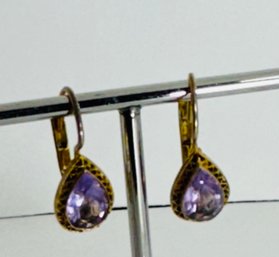 GOLD OVER STERLING SILVER PEAR SHAPE AMETHYST EARRINGS