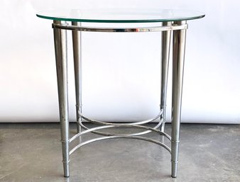 Modern / Art Deco Style Chrome And Glass Top Side Table