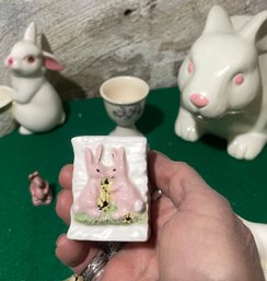 1970s Pink Bunny Toothpick Holder Ceramic Hand Painted