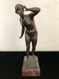 Vintage Nude Sculpture Set On Marble Base