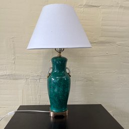A Chic Ceramic Table Lamp On A Metal Base - Faux Malachite