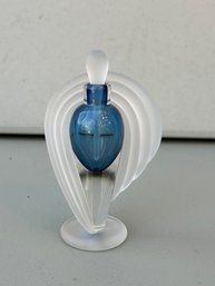 Thomas Buechner Signed Blue And Frosted Glass Twists Hand-blown Art Glass Perfume Bottle