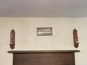 Pair Of Wood Sconces And Religious Plaque