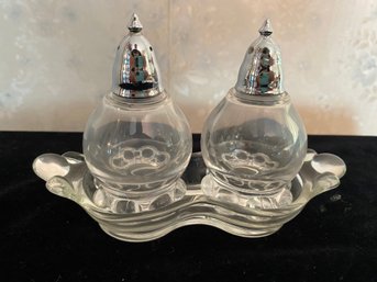 Glass Salt & Pepper Shakers With Tray