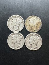 4 Mercury Dimes 1934, 1935, 1936, 1939