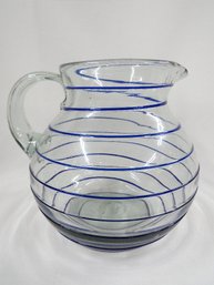 Pontiled Blue Striped Glass Pitcher