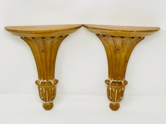 Italian Carved Wood Wall Shelves Or Brackets, Pair