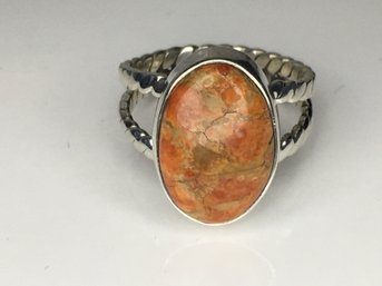 Very Pretty 925 / Sterling Silver Ring With Rope Design With Reaglite - Very Pretty - Never Worn - WOW  !