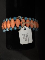 Peach/Blue Beaded Bracelet