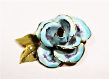 Vintage Gold Tone Blue Green Enamel Flower Brooch 1960s