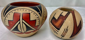 Signed Hand-painted Southwestern Clay Bowls (2)