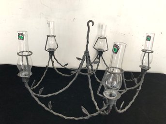 Large Wrought Iron Chandelier With Glass Shades