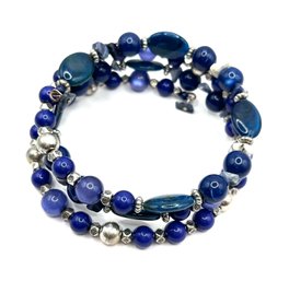 Boho Style Dark Blue Beaded Wire Wrapped Bracelet