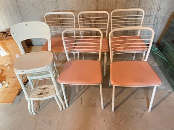 Five Vintage Folding Chairs And A Vintage High Chair  Step Stool