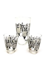Vintage MCM Libbey Glass Protesters W/ Sandwich Boards Cocktail Glassware