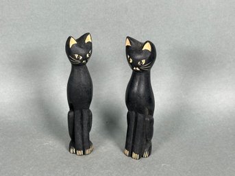 A Pair Of Wooden Cat Figures