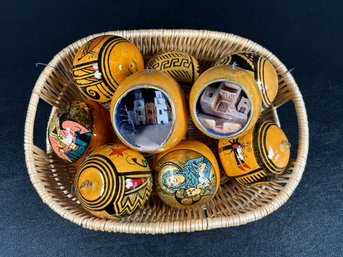 A Collection Of Handcrafted Gourd Ornaments, Vintage 1980s