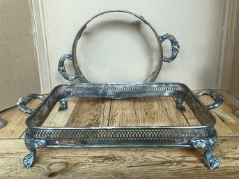 2 Vintage Silver Plated Chafe Dish Footed Stands
