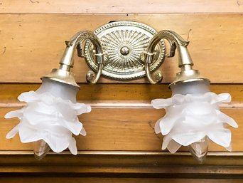 A Vintage Brass Sconce With Art Glass Shades