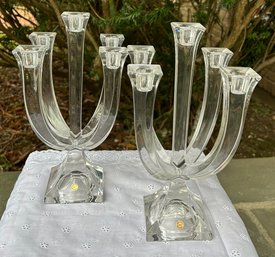 Vtg Pair Of Crystal Nachtmann Bleikristall 5 Arm Candelabras Made In Germany No Issues 11' Height 5' Base