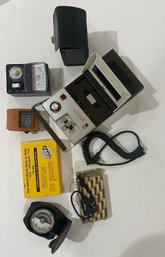 Vintage Cassette Player, Camera, Light Meters Lot