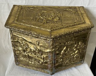 Large Antique 19th Century Tinder Box With Brass Repousse Surround