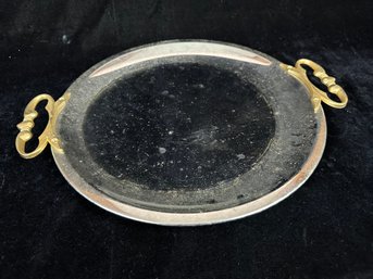 Mid Century Kromex Round Serving Platter Chrome Gold Handles