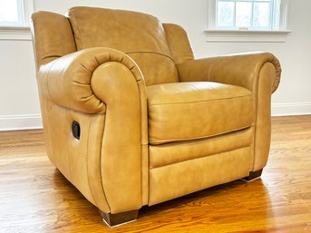 A Rolled Arm Recliner In Tan Leather By La-Z-Boy