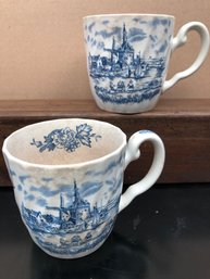 Blue And White - Coffee/Tea Cups With Windmill Scene  Made In England