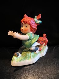 Vintage M.I. Hummel Goebel 'e-e-eek' Dog Chasing Girl Porcelain Figurine 1957
