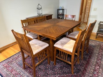 Saddle Brown Oak Dining Jofran Furniture Pub Set With Bench & Chairs With Bowtie Detail