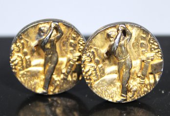 Fine Vintage 'The Golfer' Gold Over Sterling Silver Men's Cufflinks