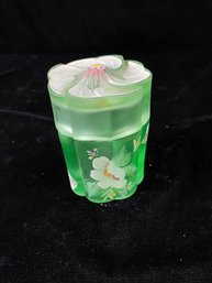 Green Hand Painted Fenton Trinket Jar