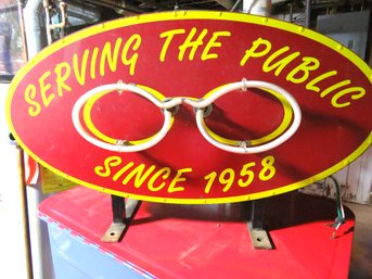 Vintage Optometrist Neon Sign Serving The Public 2 Sided