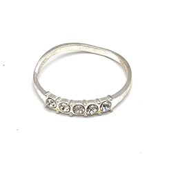 Vintage Sterling Silver 5 Stone Ring With Wavy Band, Size 8