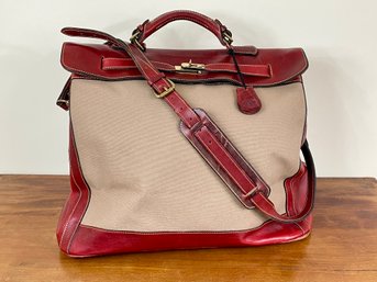 Vintage Holland Leather & Canvas Oversize Shoulder Tote Bag