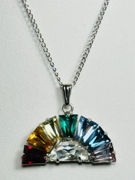 VINTAGE STERLING SILVER MULTI COLOR RHINESTONE NECKLACE