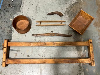 Antique Wood Lot ~ Cow Stanchion, Shaker Box Yoke And More