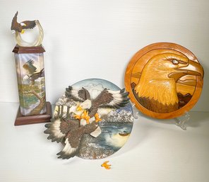 2007 Ted Blaylock Bradford Exchange Illuminations Majesty 1st Issue, Suanti 3D Plate & Round Wood Carved Eagle