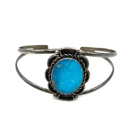 Vintage Boho Metal And Turquoise Color Southwest Style Cuff Bracelet