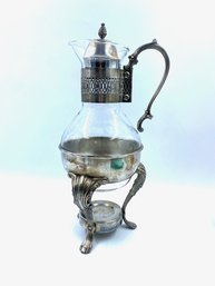 Vintage International Silver Co. Warming Stand W/ Glass Coffee Carafe