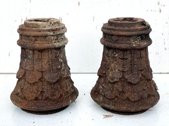 A Pair Of Cast Iron Acanthus Leaf Architectural Salvage Column Bases - Wonderful Candle Holders!